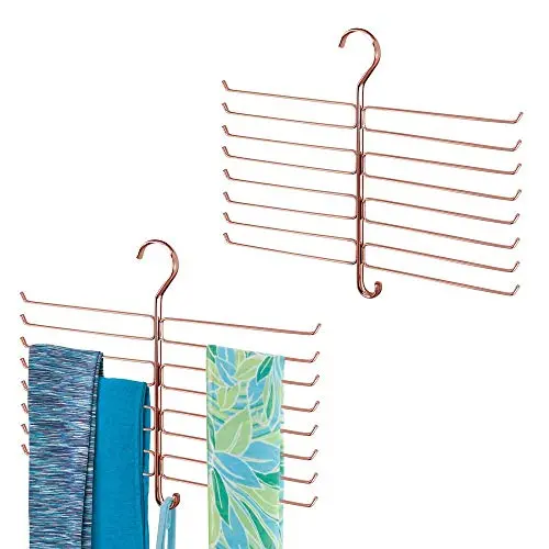 mDesign Metal Closet Rod Hanging Accessory Storage Organizer Rack for Scarves, Ties, Yoga Pants, Leggings, Tank Tops - Snag Free, Geometric Design, 16 Arms/1 Hook - 2 Pack - Rose Gold mDesign Metal Closet Rod Hanging Accessory Storage Organizer Rack for Scarves, Ties, Yoga Pants, Leggings, Tank Tops - Snag Free, Geometric Design, 16 Arms/1 Hook - 2 Pack - Rose Gold