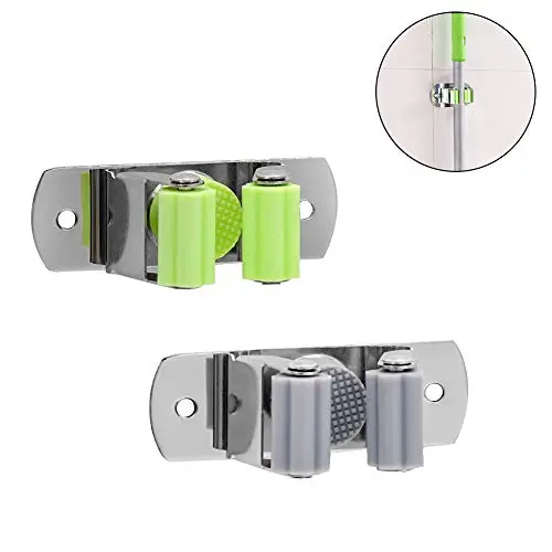 Pasking Mop Broom Holder, Stainless Steel Wall Mounted Organizer Non-Slip Screws or Self Adhesive Storage Rack Hangers for Bathroom Kitchen 2Pcs Pasking Mop Broom Holder, Stainless Steel Wall Mounted Organizer Non-Slip Screws or Self Adhesive Storage Rack Hangers for Bathroom Kitchen 2Pcs