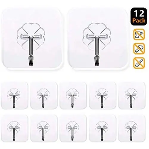 KALIM Wall Hooks, Seamless, Transparent and Reusable, 22lb(Max), Waterproof and Oil Proof, Heavy Duty Self-Adhesive Hooks for Bathroom, Kitchen, Wardrobe and shelve, etc.(12 Pcs) KALIM Wall Hooks, Seamless, Transparent and Reusable, 22lb(Max), Waterproof and Oil Proof, Heavy Duty Self-Adhesive Hooks for Bathroom, Kitchen, Wardrobe and shelve, etc.(12 Pcs)