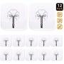 KALIM Wall Hooks, Seamless, Transparent and Reusable, 22lb(Max), Waterproof and Oil Proof, Heavy Duty Self-Adhesive Hooks for Bathroom, Kitchen, Wardrobe and shelve, etc.(12 Pcs)