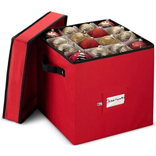 Premium Christmas Ornament storage Boxes with Lid - 3-inch Compartment, Storage Container Keeps 64 Holiday Ornaments and Xmas Accessories - Tear Proof 600D Oxford Fabric - 5 Year Warranty (Red)