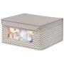 mDesign Soft Stackable Fabric Closet Storage Organizer Holder Boxes - Clear Window, Attached Lid, for Child/Kids Room, Nursery - Chevron Zig-Zag Print - Small, 4 Pack - Taupe/Natural