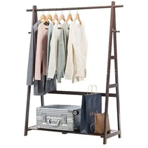 PeaceipUS Solid Wood Coat Rack Floor Style Simple Hangers Bedroom Living Room Wooden Clothes Racks Childrens Storage Rack (Color : Brown)