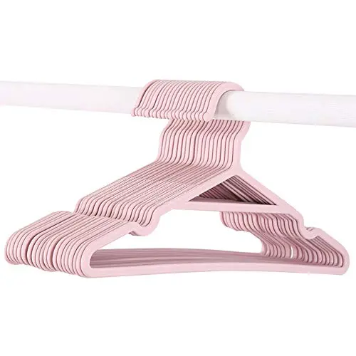 ruiycltd 5pcs Non-Slip Plastic Coat Pants Clothes Hanger Home Solid Color Groove Drying Rack - Pink