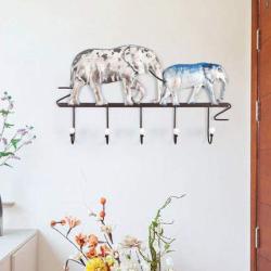 XMZFQ Coat Rack Wall Mounted, Decorative Clothes Belt Hanger and Hat Organizer, Entryway Dog Leash Hooks and Key Holder, Cartoon Elephant Pattern