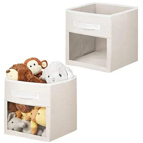 mDesign Soft Fabric Closet Storage Organizer Cube Bin Boxes with Easy-View Front Window, Handle - for Child/Kids Room, Nursery, Playroom, Furniture Unit, Shelf - 11" High, 2 Pack - Cream/White mDesign Soft Fabric Closet Storage Organizer Cube Bin Boxes with Easy-View Front Window, Handle - for Child/Kids Room, Nursery, Playroom, Furniture Unit, Shelf - 11" High, 2 Pack - Cream/White