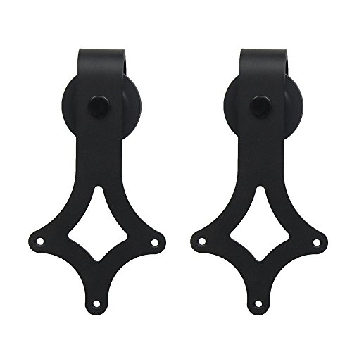 CCJH Antique Style Wood Door Hardware Rhombus Style Rollers Hangers Black (NO SLIDING RAIL)