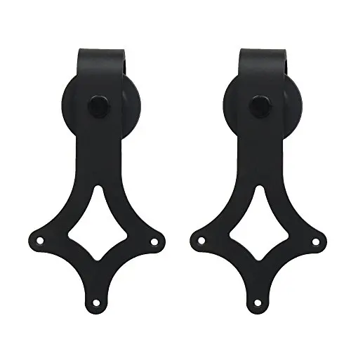 CCJH Antique Style Wood Door Hardware Rhombus Style Rollers Hangers Black (NO SLIDING RAIL)