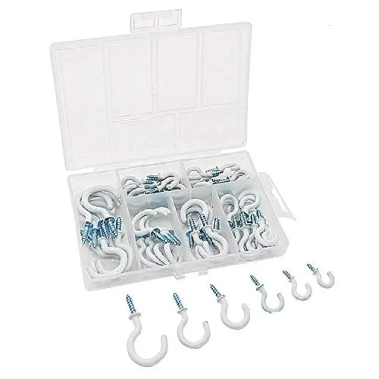 Glarks 100-Pieces 6 Sizes Vinyl Coated Cup Hooks Screw-in Ceiling