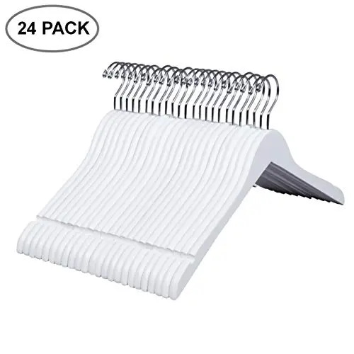 Amber Home Solid Gugertree Wooden Shirt and Dress Clothes Hangers with Chrome Hook, White Smooth Finished 24 Pack (White 24) Amber Home Solid Gugertree Wooden Shirt and Dress Clothes Hangers with Chrome Hook, White Smooth Finished 24 Pack (White 24)