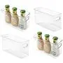 MoMA Kitchen Plastic Storage Organizer Bins (4 Packs) with Handles, Clear Container for Pantry, Cabinets, Shelves, Refrigerator, Freezer - 10" x 4" x 6" Deep - Food Safe, BPA Free