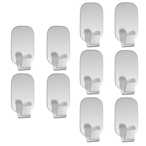 Luxspire 10PACK Self Adhesive Hook Kitchen Bathroom Wall Door 304 Stainless Steel Stick Holder Hanger Brushed Finish