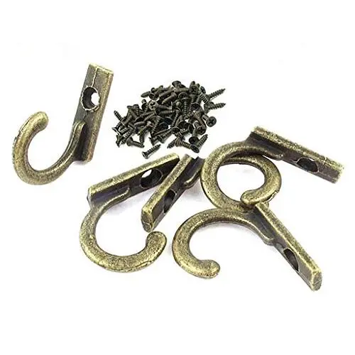 ALIMITOPIA 20pcs Metal Hook with 20pcs Screw,Mini Size Antique Bronze Tone Door Wall Mounted Hook Hanger