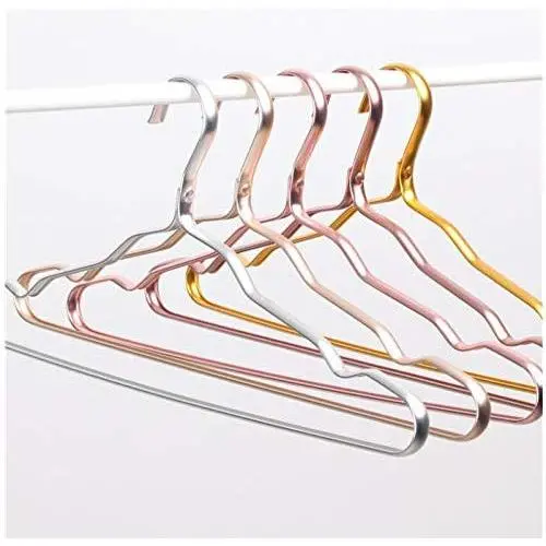 10pcs Random Color Cloth Hanger Durable Antideformation Aluminium Alloy Closet Adult Skirt Dress Clothing Towel Storage Rack Closet Space Saver