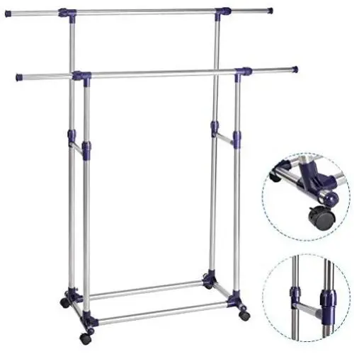Super buy HEAVY DUTY DOUBLE ADJUSTABLE PORTABLE CLOTHES HANGER ROLLING GARMENT RACK RAIL Super buy HEAVY DUTY DOUBLE ADJUSTABLE PORTABLE CLOTHES HANGER ROLLING GARMENT RACK RAIL