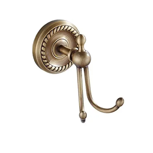 BLISSPORTE Double Robe Coat Hook by Long Prong Bathroom towel holder Set Rustic Clothes Hat Hanger Kitchen Heavy Duty Organizer Antique Brass Style Wall Mounted Bath Hardware Brushed Finished