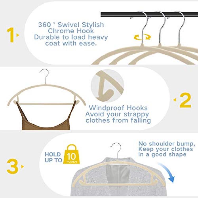 SUPJOO Premium Velvet Hangers-Swivel Rose Gold Hooks - Felt Hangers-HeavyDuty  Non Slip Sturdy Suit Hangers