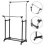 Double Rail Adjustable Garment Rack Rolling Clothes Hanger w/Shoe Rack Portable