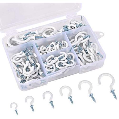 160Pcs 6 Sizes Cup Hooks Kit,Vinyl Coated Ceiling Hooks Screw-in Wall Hooks Plant Hooks Kitchen Hooks,Cup Hooks Great for Indoor & Outdoor Use(1/2'', 5/8'', 3/4'', 7/8'', 1, 1-1/4'')