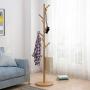 Leaf2you Wooden Coat Rack, Free Standing Coat Tree 8-Hooks Solid Wood Hall Tree Rack Hat Hanger Clothes Rack with Round Base for Purse Scarves Handbags Umbrella, 70H【Ship from USA】 (Khaki)