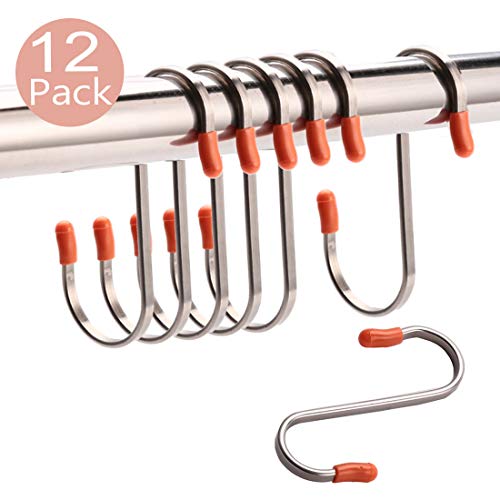 12Pack S Shaped Hooks for Hanging Pots and Pans Plants Bags Towels Rustproof Stainless Steel Hanger for Closet Rod (L-12Pack)