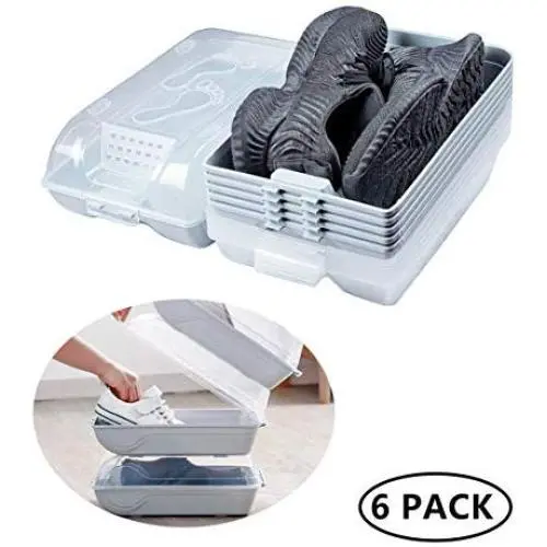 YEAVS 6 Pack Shoe Organizers, Clear Plastic Shoe Racks for Closets and Entryway, Shoes Containers Stackable, Shoe Storage Boxes with Lids for Sneakers (Light Blue) YEAVS 6 Pack Shoe Organizers, Clear Plastic Shoe Racks for Closets and Entryway, Shoes Containers Stackable, Shoe Storage Boxes with Lids for Sneakers (Light Blue)