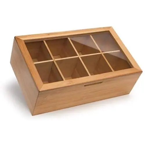 randomgrounds 100% Bamboo Tea Boxes Storage Organizer, Taller Size Holds 120+ Standing or Flat Tea Bags, 8 Adjustable Chest Compartments, Natural Wooden Finish randomgrounds 100% Bamboo Tea Boxes Storage Organizer, Taller Size Holds 120+ Standing or Flat Tea Bags, 8 Adjustable Chest Compartments, Natural Wooden Finish