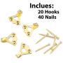 20 Pieces Picture Hangers 100 LBS Photo Frame Hanging Hooks Picture Hanging Kit with Nails for Plaster Wall Dry Wall Paneling Wall (Gold)