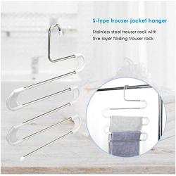 5pcs Random Color 5 Layer Stainless Steel S Shape Clothes Pants Hanger Closet Towel Storage Rack Shelf Hangers Multilayer Storage Cloth Hanger