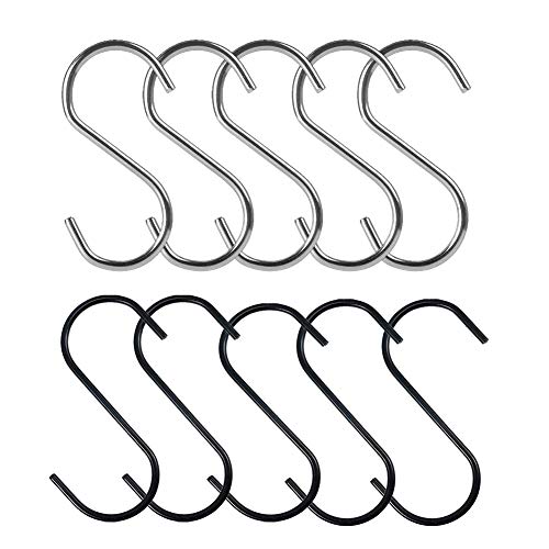 10 Pack S Shaped Hooks Stainless Steel Metal Hangers Hanging Hooks for Kitchen, Work Shop, Bathroom, Garden