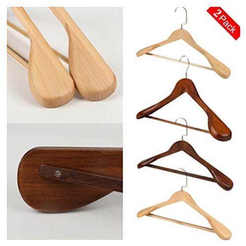 Aviat 2PCs Wooden Suit Hangers,High-Grade Solid Wood Coat Hangers Non Slip Pants Bar-Smooth Finish Standard Coat Hanger Precisely Cut Notches for Jacket,Pant,Suit,Shirts,Skirts Clothes Hangers (E)