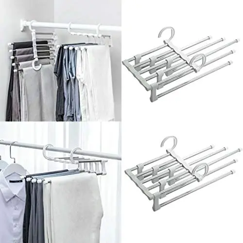 Partm Multi Layers Hanger Wardrobe Organizer, Trouser Hangers Space Saving S-Type Clothes Pants Hangers Non-Slip Closet Organizer for Scarfs Jeans Clothes Trousers Towels