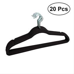 KIPB 20pcs Non-Slip Flocked Velvet Huggable Hangers Clothes Hangers Shirts Sweaters Dress Hanger Hook Drying Rack (Black)