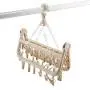 Qiterr Folding Clothes Hanger,Underwear Drying Rack Foldable Rotating Plastic Windproof Multi-Function Drying Rack Non-Slip Clothes Hook(Beige)