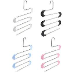 5pcs Random Color 5 Layer Stainless Steel S Shape Clothes Pants Hanger Closet Towel Storage Rack Shelf Hangers Multilayer Storage Cloth Hanger