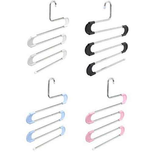 5pcs Random Color 5 Layer Stainless Steel S Shape Clothes Pants Hanger Closet Towel Storage Rack Shelf Hangers Multilayer Storage Cloth Hanger