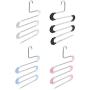 5pcs Random Color 5 Layer Stainless Steel S Shape Clothes Pants Hanger Closet Towel Storage Rack Shelf Hangers Multilayer Storage Cloth Hanger
