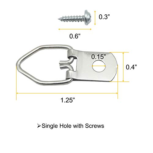 100 Pack Small D-Ring Steel Picture Hangers with Screws Picture Frames Picture Hang Solutions, for Hanging Clock Paintings Artwork Picture Frame Hook Photos