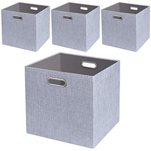 Foldable Storage Bins,13x13 Storage Cubes Basket Containers for Shelf Cabinet Bookcase Boxes,Thick Fabric Drawers,4pcs, Sliver Grey