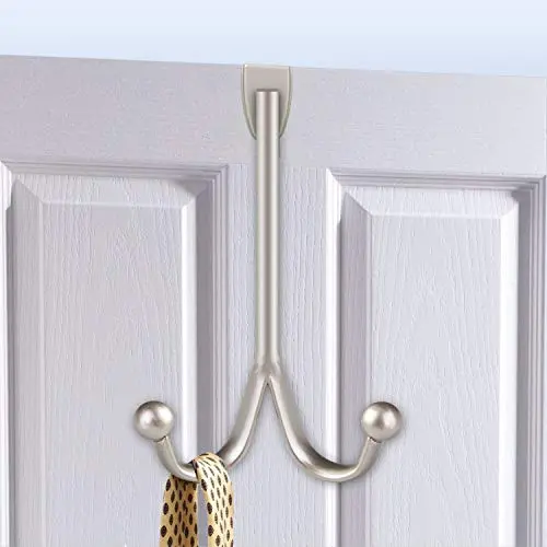 Over The Door Hook - Silver Double Hanger Hook for Towel Coat Clothes Bathrobe Organizer Rack Over The Door Hook - Silver Double Hanger Hook for Towel Coat Clothes Bathrobe Organizer Rack
