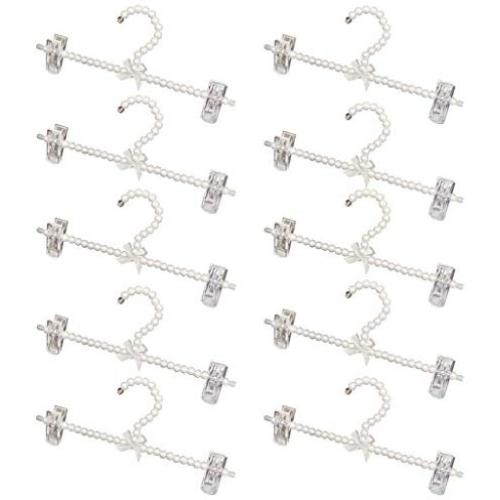 Fityle 10Pcs Plastic Pearl Pants Trousers Hanger Skirt Clothes Hangers with Clip for Adults (White)