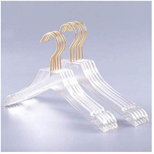 Yijiang Beautiful and Lightweight 10 Pcs Clear Acrylic Hanger Crystal Clothes Hanger with Gold Hook, Transparent Shirts Dress Hanger with Notches for Lady Kids