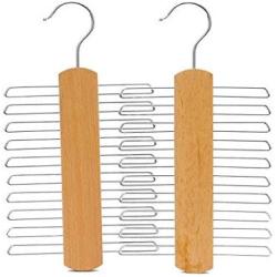 Inveroo Wood Tie Hangers for 20 Ties Or Belts Wood Clothes Hangers for Ties and Accessories (2 Hangers)