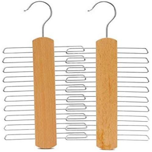 Inveroo Wood Tie Hangers for 20 Ties Or Belts Wood Clothes Hangers for Ties and Accessories (2 Hangers)