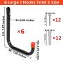 Heavy Duty Garage Storage Utility Hooks Wall Mounted Tools Hangers Organizer (6 Pcs Black 7.1" Large J hook)