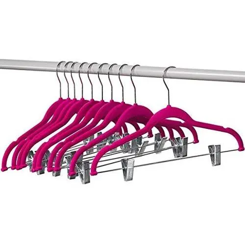 PM Clothes Hangers with Clips Pink Velvet Hangers Use for Skirt Pants 10PK PM Clothes Hangers with Clips Pink Velvet Hangers Use for Skirt Pants 10PK
