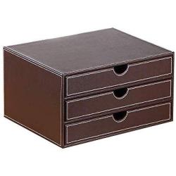 Multi-Functional Leather Desk Organizer，BREIS Office Supplies Desktop Storage, Quality Drawer Type Leather File Storage Boxes for Living Room, Study, Office (Brown)