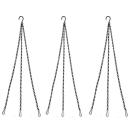 JINMURY Black Flower Pot 15.7Inch Chain Hanging Basket Flower Pot Galvanized Replacement 3 Point Garden Plant Pots Hanger Decoration (Set of 3)