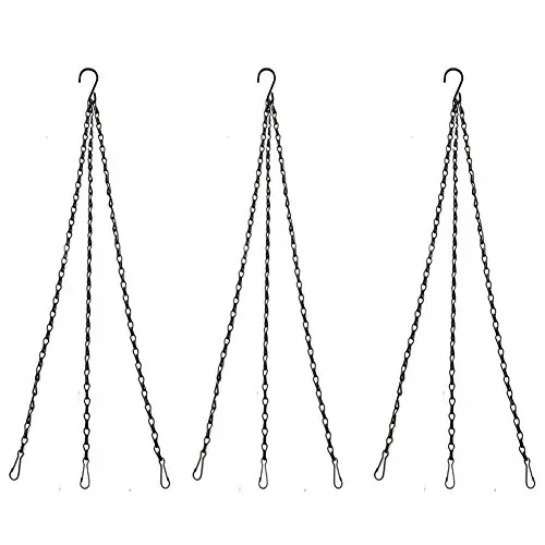 JINMURY Black Flower Pot 15.7Inch Chain Hanging Basket Flower Pot Galvanized Replacement 3 Point Garden Plant Pots Hanger Decoration (Set of 3)