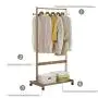 Cxjff Floor Standing Coat Rack Movable Design Hanger Clothes 2 Hooks Shoes Shelf Easy Install, Wood (Color : Wood Color, Size : 80x45x165cm)